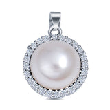Pearl Charm Pendant Simulated Cubic Zirconia 925 Sterling Silver (17mm)