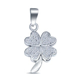 Clover Leaf Pendant Charm Simulated Cubic Zirconia 925 Sterling Silver (18mm)