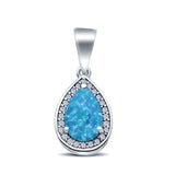 Pear Lab Created Blue Opal Simulated CZ 925 Sterling Silver Charm Pendant