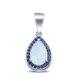 Pear Lab Created White Opal & Simulated Blue Sapphire CZ 925 Sterling Silver Charm Pendant
