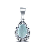 Pear Simulated Larimar CZ 925 Sterling Silver Charm Pendant