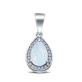 Pear Lab Created White Opal Simulated CZ 925 Sterling Silver Charm Pendant