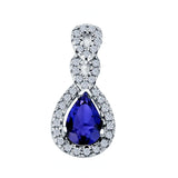 Fashion Jewelry Charm Pendant Pear Simulated Blue Sapphire CZ 925 Sterling Silver