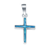 Lab Created Blue Opal Simple Cross 925 Sterling Silver Charm Pendant