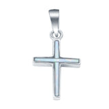 Lab Created White Opal Simple Cross 925 Sterling Silver Charm Pendant