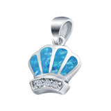 Crown Charm Pendant Lab Created Blue Opal & Simulated Cubic Zirconia 925 Sterling Silver