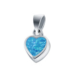 Solitaire Heart Pendant Charm Lab Created Blue Opal 925 Sterling Silver