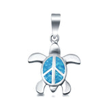 Turtle Charm Pendant Lab Created Blue Opal 925 Sterling Silver