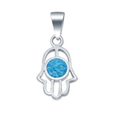 Hand of God Charm Pendant Lab Created Blue Opal 925 Sterling Silver