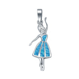 Lab Created Blue Opal Ballerina Charm Pendant 925 Sterling Silver