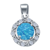 Simulated CZ Charm Pendant Lab Created Blue Opal Round 925 Sterling Silver (16mm)