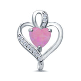 Heart Charm Pendant Lab Created Pink Opal & Simulated CZ 925 Sterling Silver