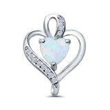 Heart Charm Pendant Lab Created White Opal & Simulated CZ 925 Sterling Silver