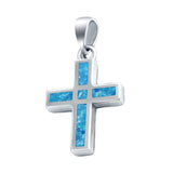 Simple Cross Lab Created Blue Opal Charm Pendant 925 Sterling Silver