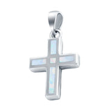 Simple Cross Lab Created White Opal Charm Pendant 925 Sterling Silver