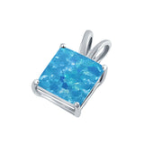 Solitaire Princess Cut Lab Created Blue Opal Pendant Charm 925 Sterling Silver