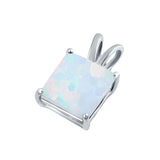 Solitaire Princess Cut Lab Created White Opal Pendant Charm 925 Sterling Silver