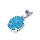 Oval Lab Created Blue Opal Pendant Charm 925 Sterling Silver