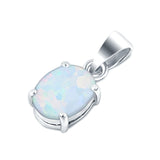 Oval Lab Created White Opal Pendant Charm 925 Sterling Silver