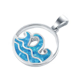 Wave Pendant Trendy Ocean Lab Created Blue Opal 925 Sterling Silver