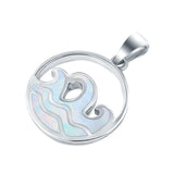 Wave Pendant Trendy Ocean Lab Created White Opal 925 Sterling Silver