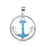 Anchor Braided Cable Design Lab Created Blue Opal Pendant Charm 925 Sterling Silver