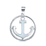 Anchor Braided Cable Design Lab Created White Opal Pendant Charm 925 Sterling Silver