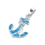 Anchor Charm Pendant Lab Created Blue Opal Solid 925 Sterling Silver