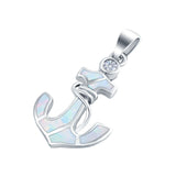 Anchor Charm Pendant Lab Created White Opal Solid 925 Sterling Silver