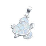 Turtle Pendant Charm Lab Created White Opal 925 Sterling Silver