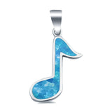 Music Note Charm Pendant Lab Created Blue Opal 925 Sterling Silver