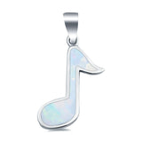 Music Note Charm Pendant Lab Created White Opal 925 Sterling Silver