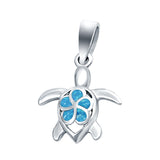 Plumeria Turtle Pendant Charm Lab Created Blue Opal 925 Sterling Silver