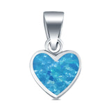 Heart Lab Created Blue Opal Charm Pendant 925 Sterling Silver