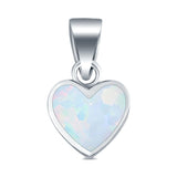 Heart Lab Created White Opal Charm Pendant 925 Sterling Silver
