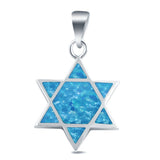 Jewish Star Pendant Lab Created Blue Opal Solid 925 Sterling Silver