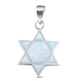 Jewish Star Pendant Lab Created White Opal Solid 925 Sterling Silver