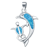 Dolphin Turtle Charm Pendant Lab Created Blue Opal 925 Sterling Silver