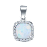 Halo Cushion Charm Pendant Lab Created White Opal Stone 925 Sterling Silver