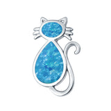 Cat Pendant Charm Solid Lab Created Blue Opal 925 Sterling Silver