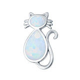 Cat Pendant Charm Solid Lab Created White Opal 925 Sterling Silver