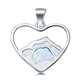 Mountain Heart Lab Created White Opal Charm Pendant 925 Sterling Silver
