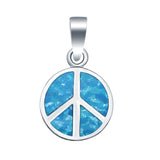 Peace Sign Lab Created Blue Opal Charm Pendant 925 Sterling Silver