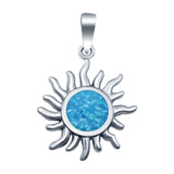 Sun Charm Pendant Lab Created Blue Opal 925 Sterling Silver