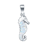 Seahorse Charm Pendant Lab Created White Opal 925 Sterling Silver