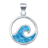 Wave Shape Lab Created Blue Opal 925 Sterling Silver Charm Pendant