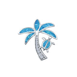 Palm Tree & Turtle Charm Pendant Lab Created Blue Opal Simulated CZ 925 Sterling Silver