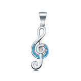 Musical Note Pendant Charm Lab Created Blue Opal Solid 925 Sterling Silver