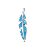 Silver Feather Lab Created Blue Opal Charm Pendant 925 Sterling Silver