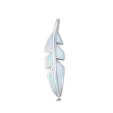 Silver Feather Lab Created White Opal Charm Pendant 925 Sterling Silver